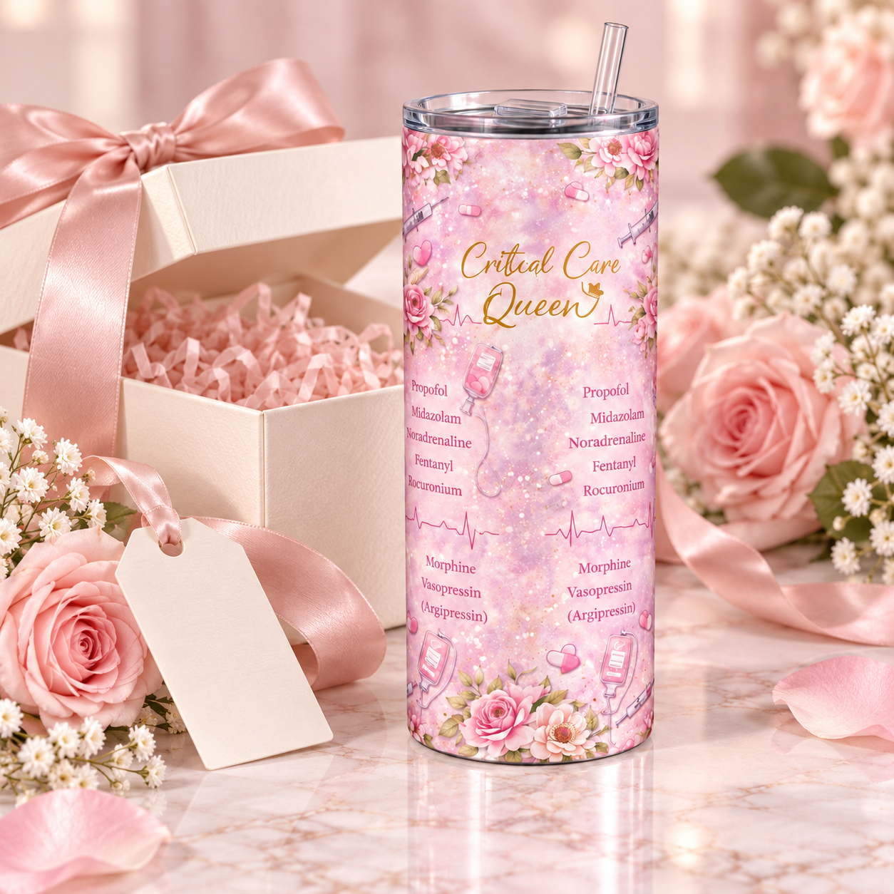 Personalised Critical Care Queen 20 oz Skinny Tumbler - Image 2